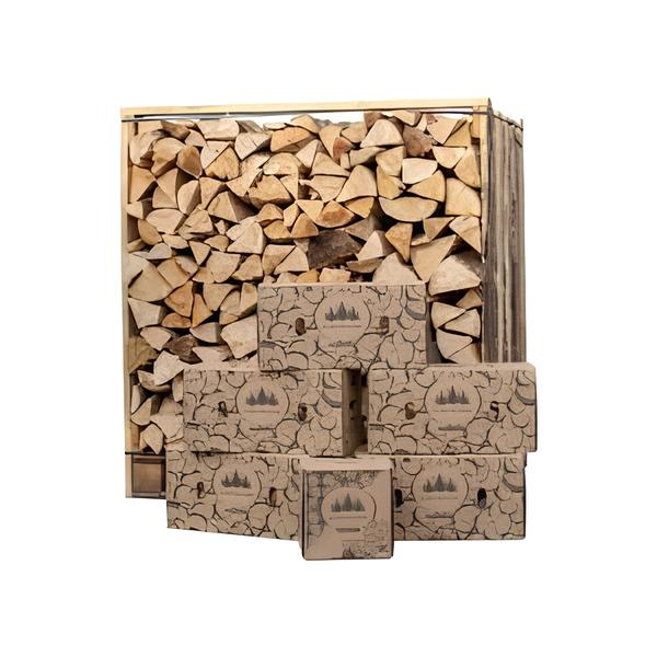 Box of 1.5 cubic meters of 30cm dry firewood + 5 cartons of kindling + 1 carton of 2kg firelighters