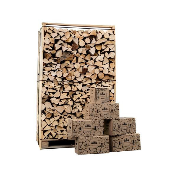 Box of 3 cubic meters of 30cm dry firewood + 5 cartons of kindling + 1 carton of 2kg firelighters